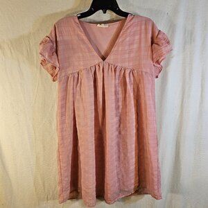Blush V Neck Short Sleeve Baby Doll Dress -- ITEM #1996